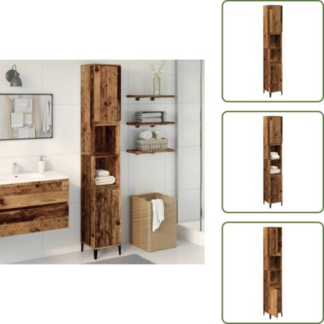 The Living Store Armario de baño madera de ingeniería envejecida 30x30x190 cm - Armario de baño madera