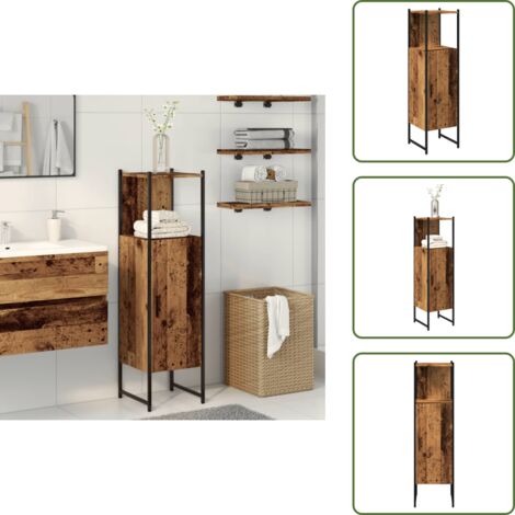 The Living Store Armario de baño madera de ingeniería envejecida 33x33x120,5 cm - Armario de baño madera