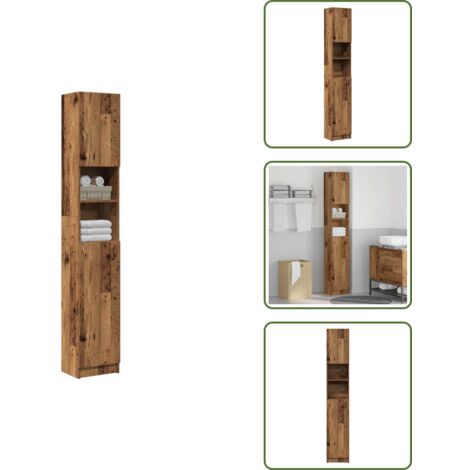 The Living Store Armario de baño madera de ingeniería madera vieja 32x25,5x190cm - Mueble de baño