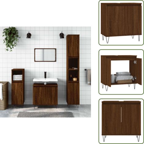 The Living Store Armario de baño madera de ingeniería marrón roble 58x33x60 cm - Armario de baño madera