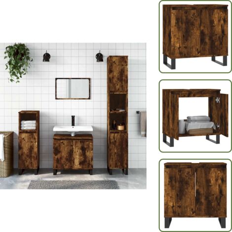 The Living Store Armario de baño madera de ingeniería roble ahumado 58x33x60 cm - Armario de baño madera