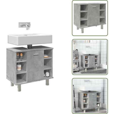 The Living Store Armario de baño madera ingeniería gris hormigón 60x32x53,5 cm - Armario de baño madera