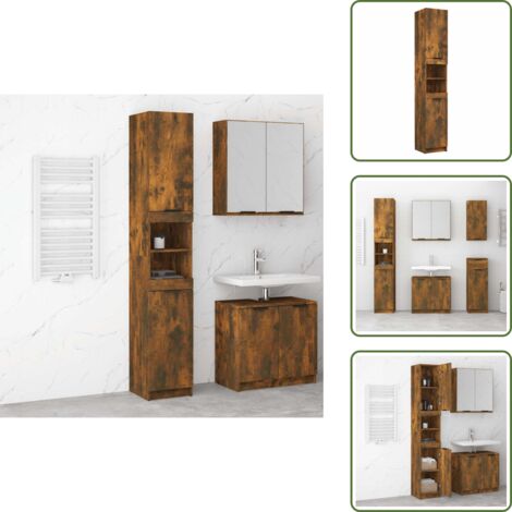 The Living Store Armario de baño madera ingeniería roble ahumado 32x34x188,5 cm - Armario de baño madera