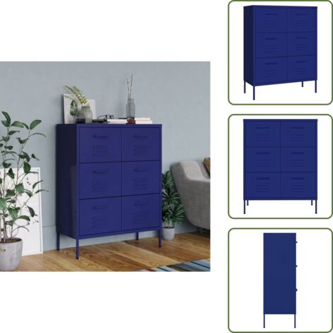 The Living Store Armario de cajones de acero azul marino 80x35x101,5 cm - Cajones de acero