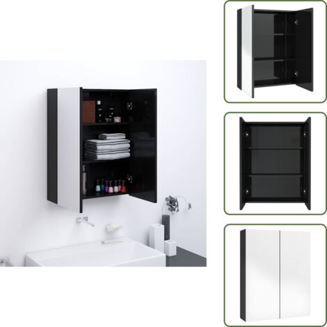 The Living Store Armario de espejo de baño MDF negro brillante 60x15x75 cm - Armario con espejo