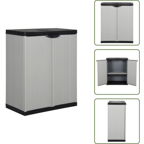 The Living Store Armario de jardín con 1 estante gris y negro 68x40x85 cm - Armario exterior
