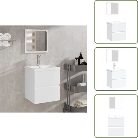 The Living Store Armario de lavabo con lavamanos y espejo blanco - Lavabo empotrado