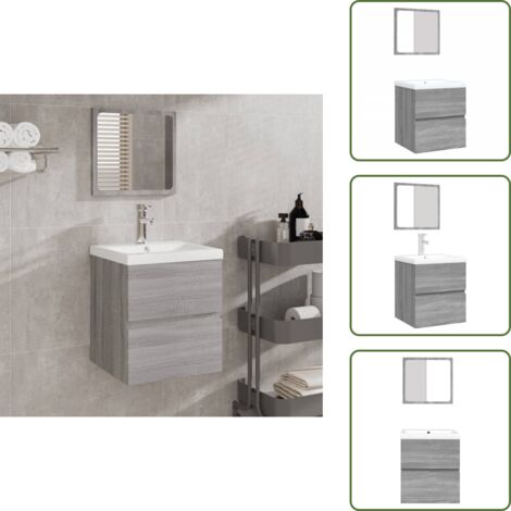 The Living Store Armario de lavabo con lavamanos y espejo gris sonoma - Lavabo empotrado