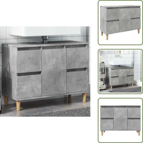 The Living Store Armario de lavabo madera contrachapada gris hormigón 80x33x60cm - Armario de lavabo
