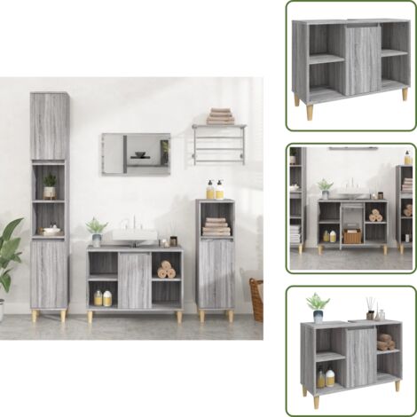 The Living Store Armario de lavabo madera contrachapada gris Sonoma 80x33x60 cm - Armario de lavabo