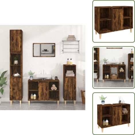 The Living Store Armario de lavabo madera contrachapada roble ahumado 80x33x60cm - Armario de lavabo