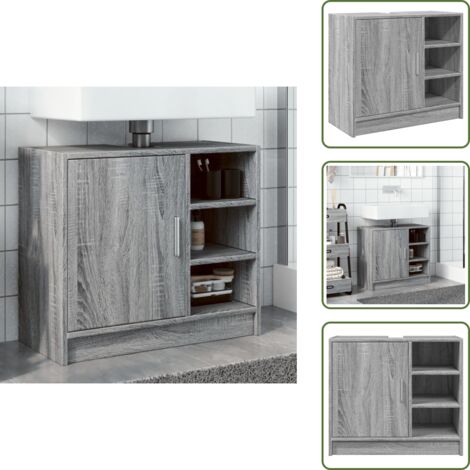 The Living Store Armario de lavabo madera de ingeniería gris Sonoma 63x29x55 cm - Armario de lavabo