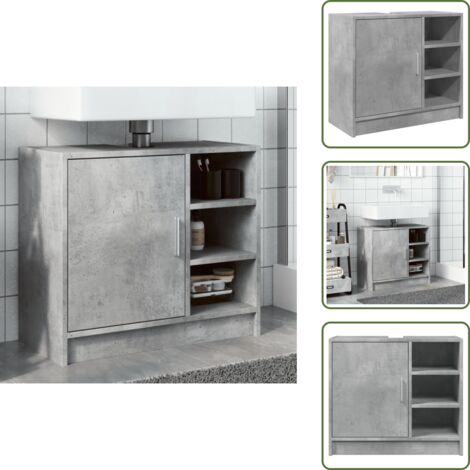 The Living Store Armario de lavabo madera ingeniería gris hormigón 63x29x55 cm - Armario de lavabo