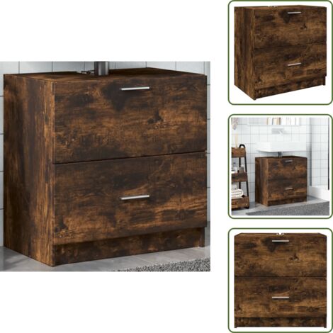 The Living Store Armario de lavabo madera ingeniería roble ahumado 59x37x59 cm - Armario de lavabo