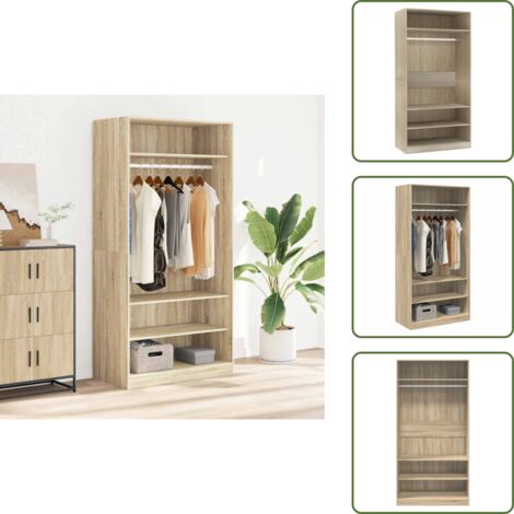 The Living Store Armario de madera contrachapada roble sonoma 100x50x200 cm - Armario ropero