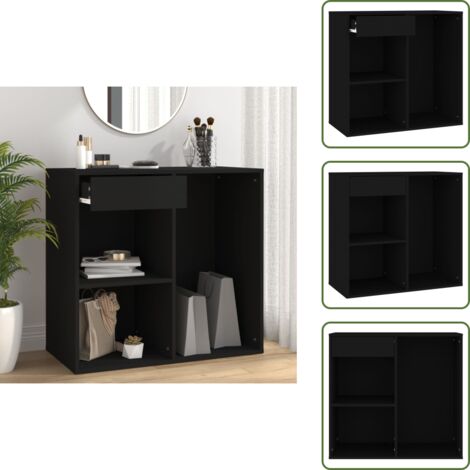 The Living Store Armario de maquillaje madera contrachapada negro 80x40x75 cm - Armario de belleza