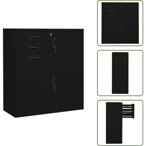 The Living Store Armario de oficina de acero negro 90x40x102 cm - Armario de acero