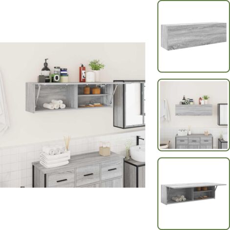 The Living Store Armario de pared baño madera ingeniería gris sonoma 100x25x30cm - Armario de pared