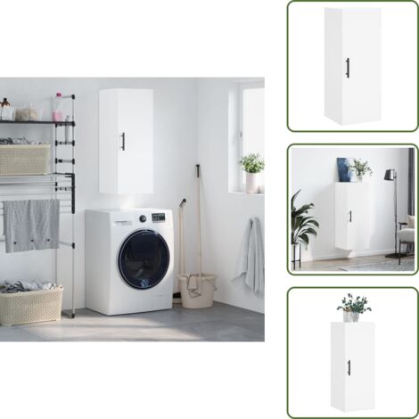The Living Store Armario de pared blanco 34,5x34x90 cm - Armario blanco