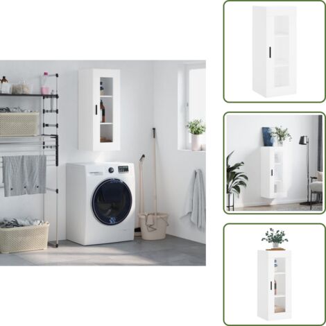 The Living Store Armario de pared blanco 34,5x34x90 cm - Armario blanco