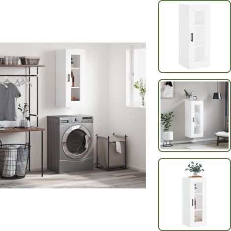 The Living Store Armario de pared blanco 34,5x34x90 cm - Armario blanco