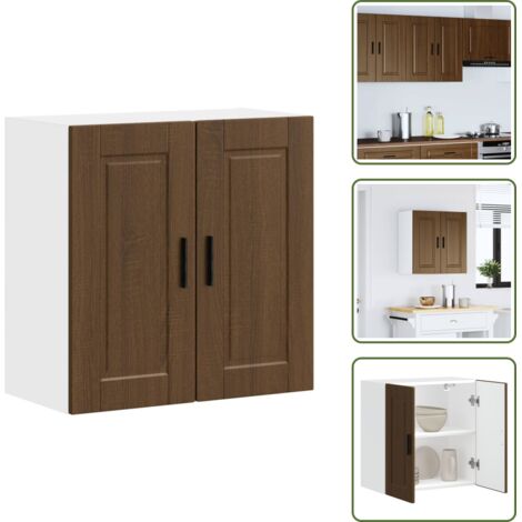The Living Store Armario de pared cocina Porto madera ingeniería roble marrón - Armario de pared