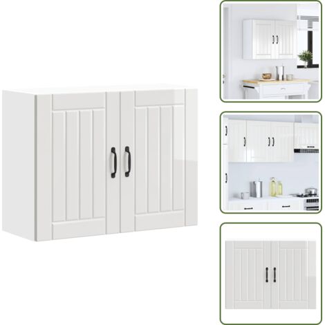 The Living Store Armario de pared de cocina Lucca blanca de alto brillo - Armario de pared