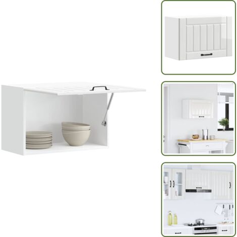 The Living Store Armario de pared de cocina Lucca blanca de alto brillo - Armario de pared