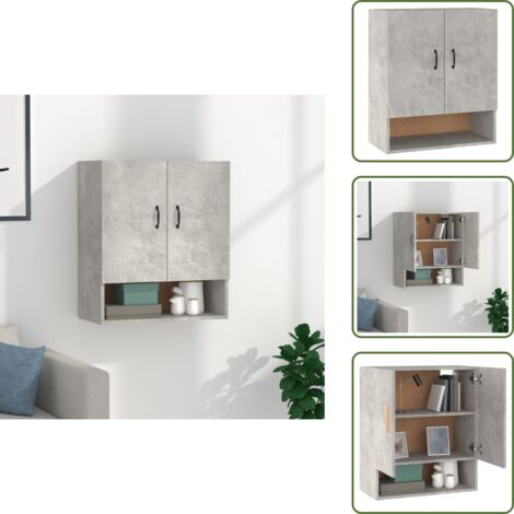 The Living Store Armario de pared madera contrachapada gris hormigón 60x31x70 cm - Armario de madera