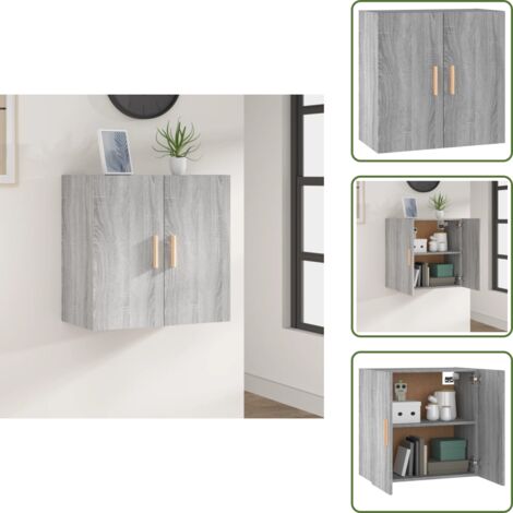 The Living Store Armario de pared madera contrachapada gris Sonoma 60x30x60 cm - Armario de madera