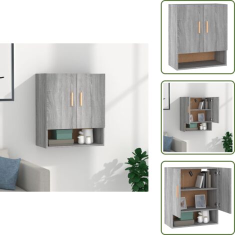 The Living Store Armario de pared madera contrachapada gris Sonoma 60x31x70 cm - Armario de madera