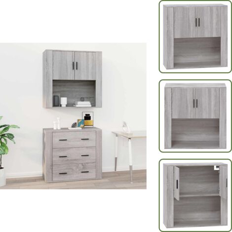 The Living Store Armario de pared madera contrachapada gris Sonoma 80x33x80 cm - Armario colgante