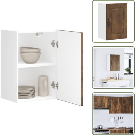 The Living Store Armario de pared para cocina Kalmar de roble ahumado - Armario de pared