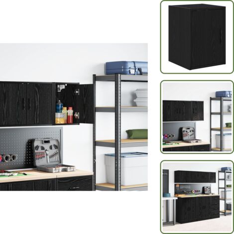 The Living Store Armario de pared para garaje madera de ingeniería negra - Almacenamiento de herramientas