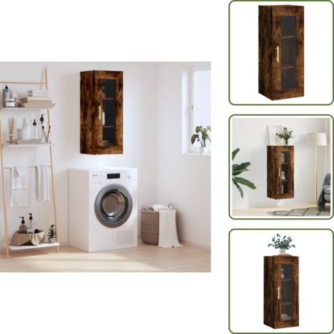 The Living Store Armario de pared roble ahumado 34,5x34x90 cm - Armario de madera