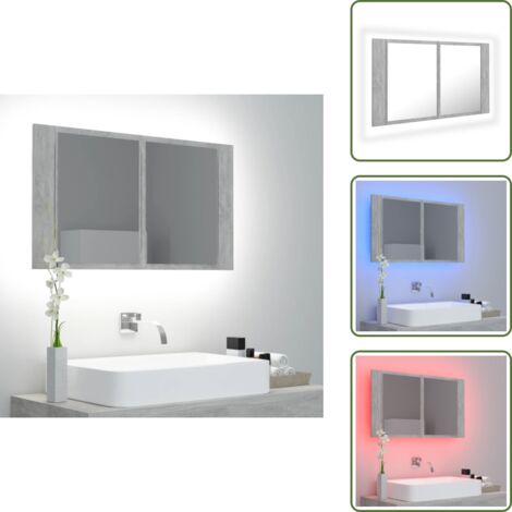 The Living Store Armario espejo baño luz LED acrílico gris hormigón 80x12x45 cm - Armario con espejo