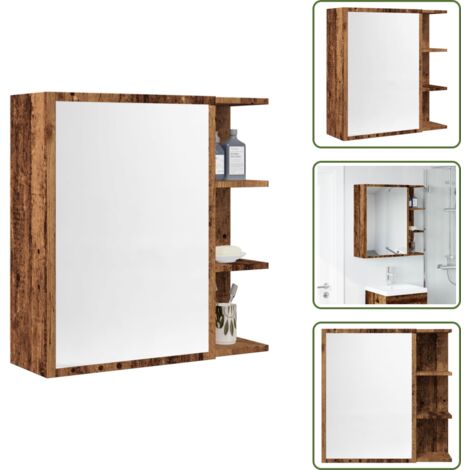 The Living Store Armario espejo de baño madera envejecida 62,5x20,5x64 cm - Armario con espejo
