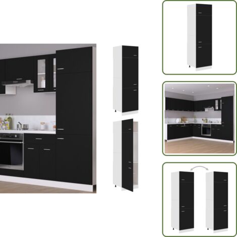The Living Store Armario frigorífico "Lyon" negro 60x57x207 cm de madera de ingeniería - Armario de almacenamiento
