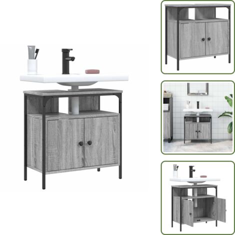 The Living Store Armario lavabo baño madera ingeniería gris Sonoma 60x30x60 cm - Armario de lavabo