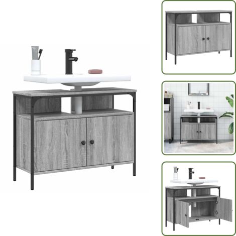 The Living Store Armario lavabo baño madera ingeniería gris Sonoma 80x30x60 cm - Armario lavabo