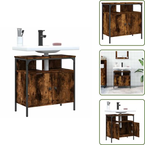 The Living Store Armario lavabo baño madera ingeniería roble ahumado 60x30x60 cm - Armario lavabo