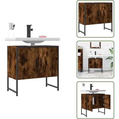 The Living Store Armario lavabo baño madera ingeniería roble ahumado 60x33x60 cm - Armario lavabo