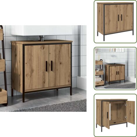 The Living Store Armario lavabo baño madera ingeniería roble artisan 60x30x60 cm - Armario de lavabo