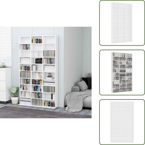 The Living Store Armario para CDs madera contrachapada blanco 102x23x177,5 cm - Armario de CDs