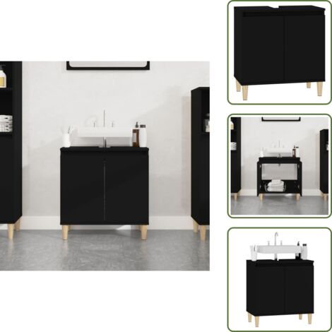 The Living Store Armario para lavabo madera contrachapada negro 58x33x60 cm - Armario de baño