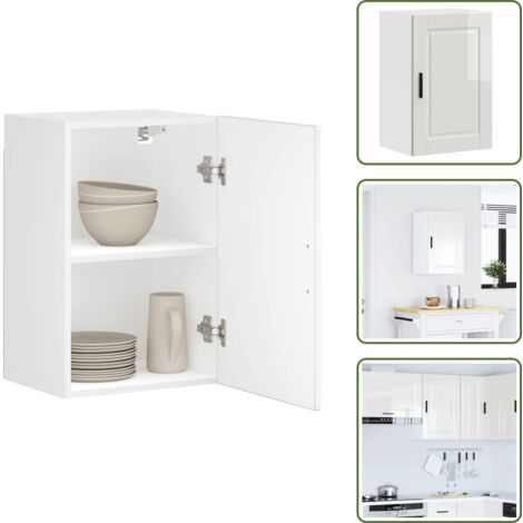 The Living Store Armario pared cocina Porto madera ingeniería blanca alto brillo - Armario pared cocina