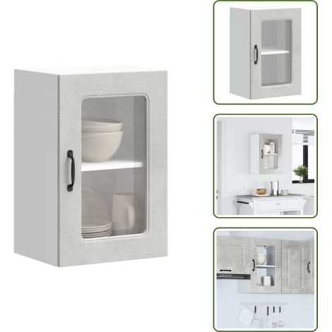 The Living Store Armario pared cocina puerta de cristal Kalmar gris hormigón - Armario pared cocina