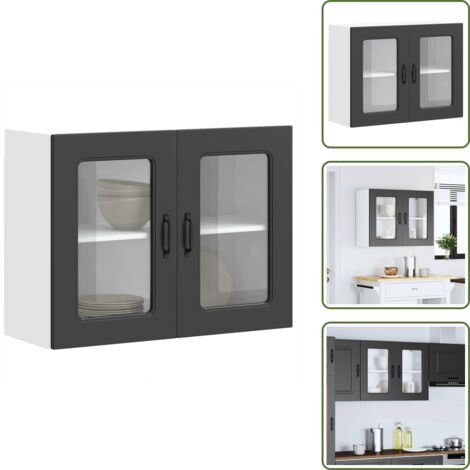 The Living Store Armario pared cocina puerta de cristal Kalmar negra - Armario pared cocina