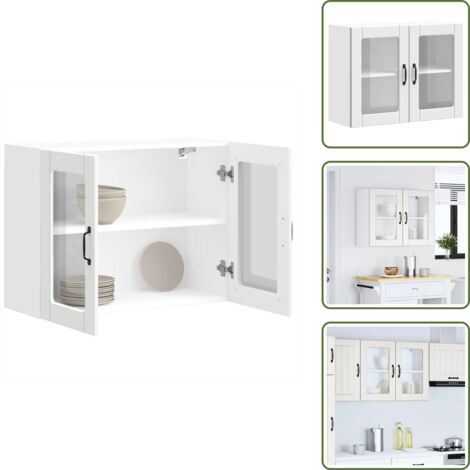 The Living Store Armario pared cocina puerta de cristal Lucca blanca - Armario pared cocina