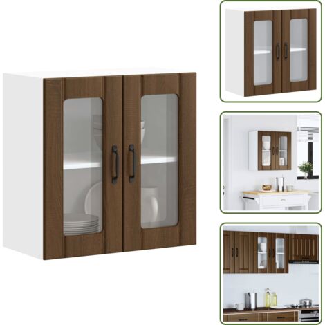 The Living Store Armario pared cocina puerta de cristal Lucca roble marrón - Armario pared cocina